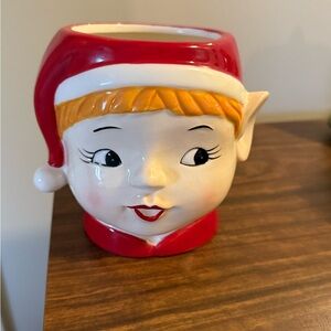 Creative Co-Op Elf Shaped container with Red and White Hat